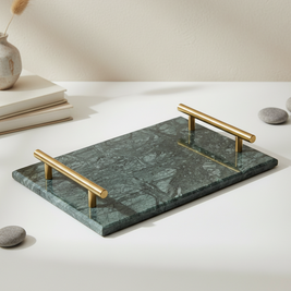 Gilded Harbor Marble Tray – Brass-Handled Stone Serving Tray