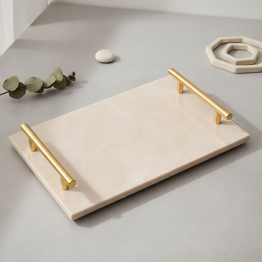 Gilded Harbor Marble Tray – Brass-Handled Stone Serving Tray