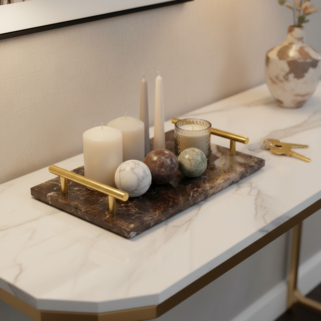 Gilded Harbor Marble Tray – Brass-Handled Stone Serving Tray