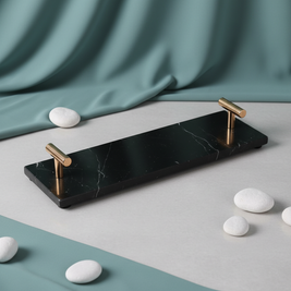 Lineage Marble Tray – Slim Stone Organizer with Metal Handles