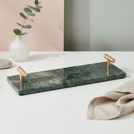Lineage Marble Tray – Slim Stone Organizer with Metal Handles