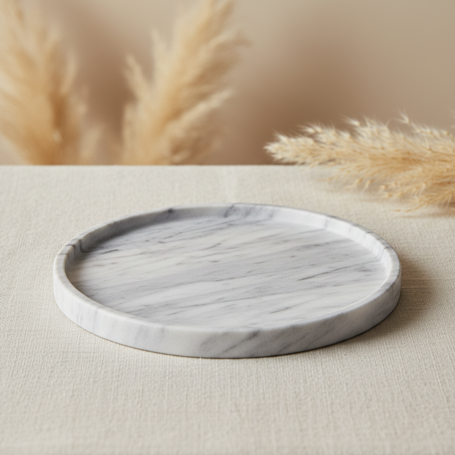 Astra Round Marble Tray - Hand-Carved Solid Stone Catchall