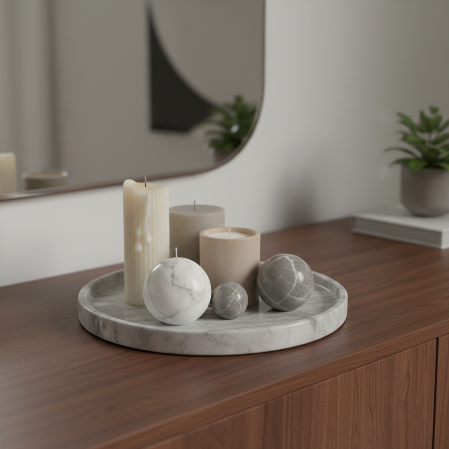 Astra Round Marble Tray - Hand-Carved Solid Stone Catchall