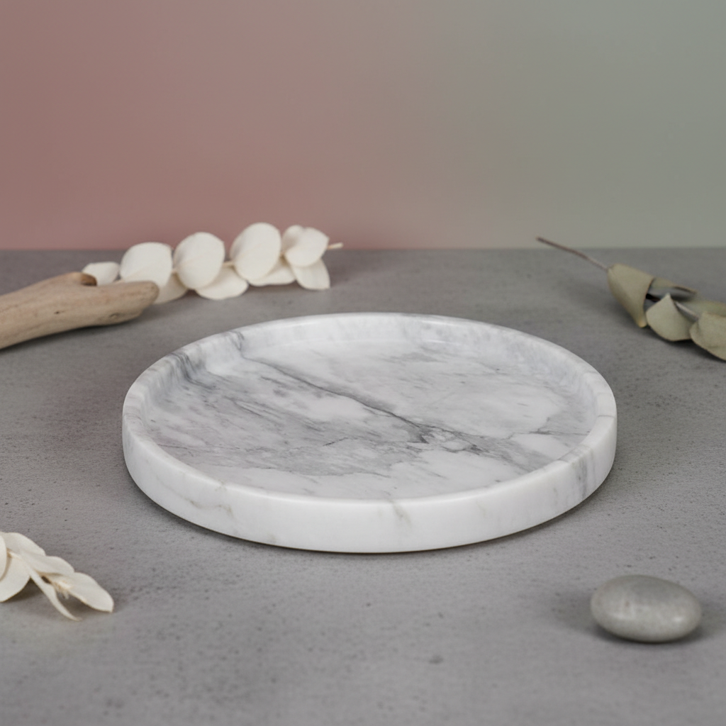 Astra Round Marble Tray - Hand-Carved Solid Stone Catchall