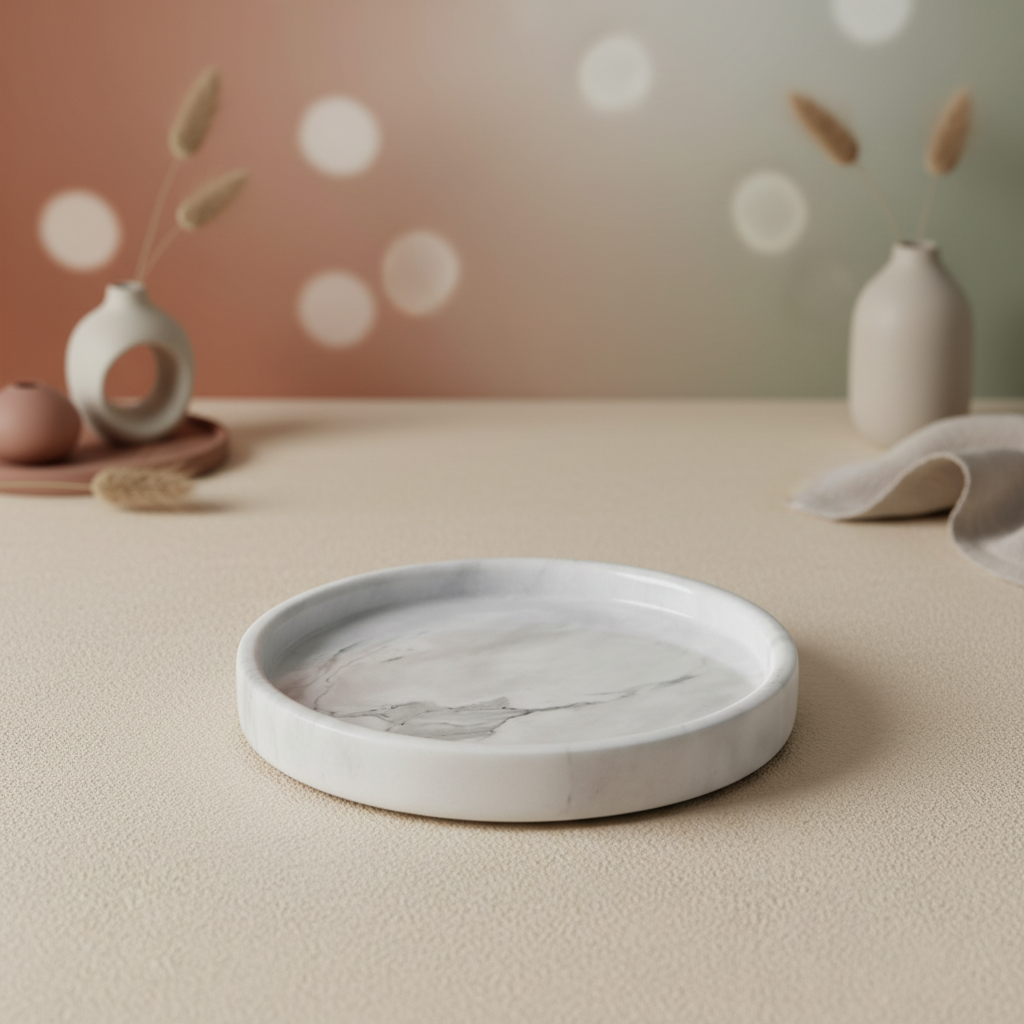 Astra Round Marble Tray - Hand-Carved Solid Stone Catchall