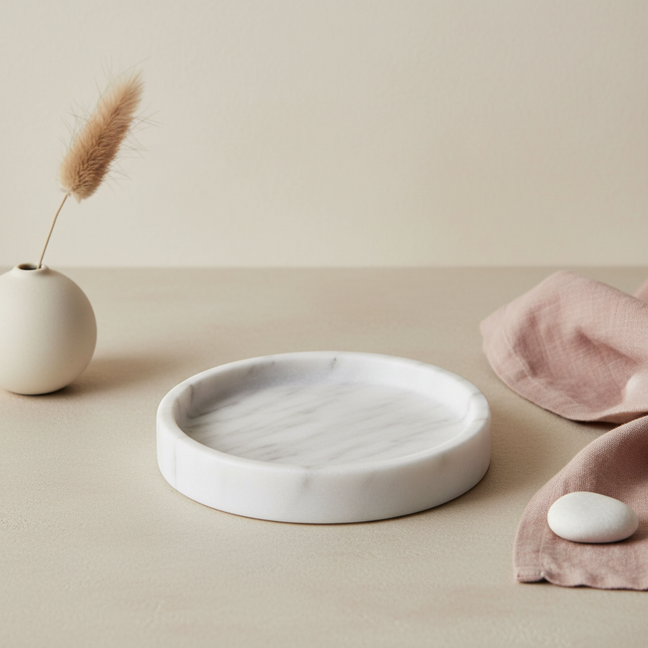 Astra Round Marble Tray - Hand-Carved Solid Stone Catchall