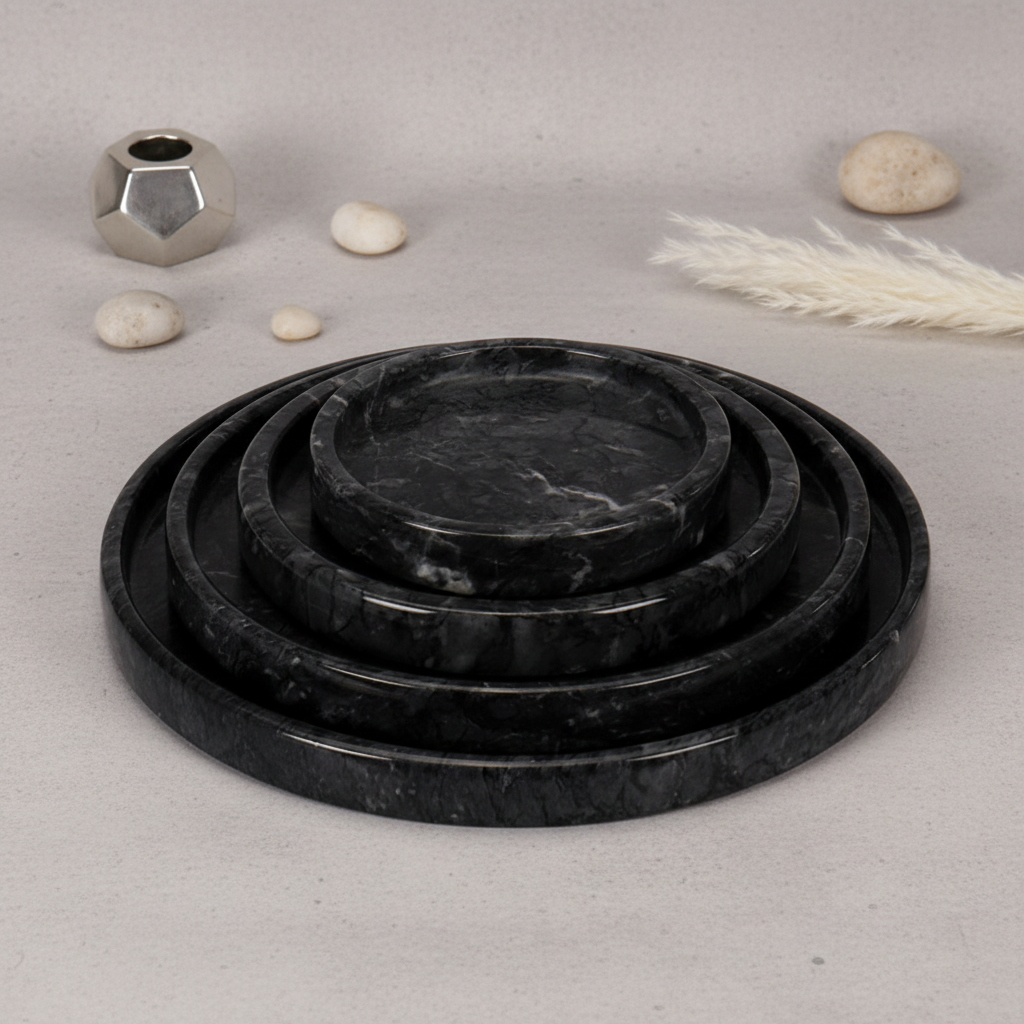 Astra Round Marble Tray - Hand-Carved Solid Stone Catchall