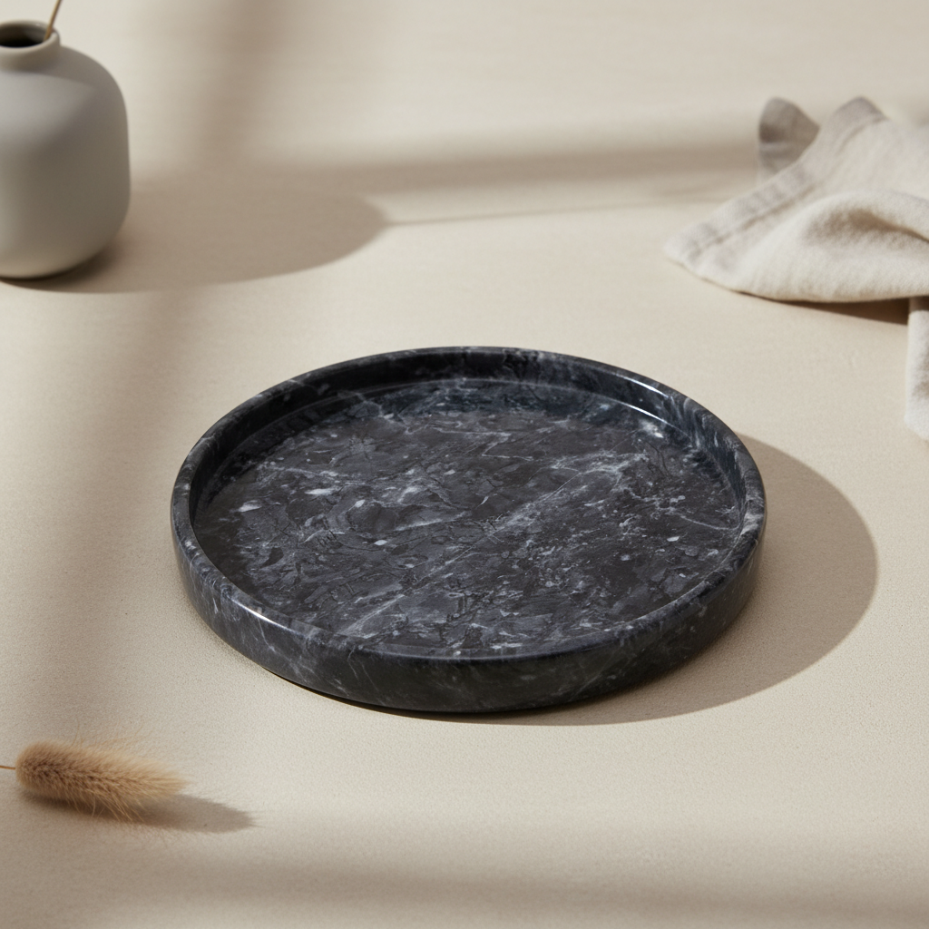 Astra Round Marble Tray - Hand-Carved Solid Stone Catchall
