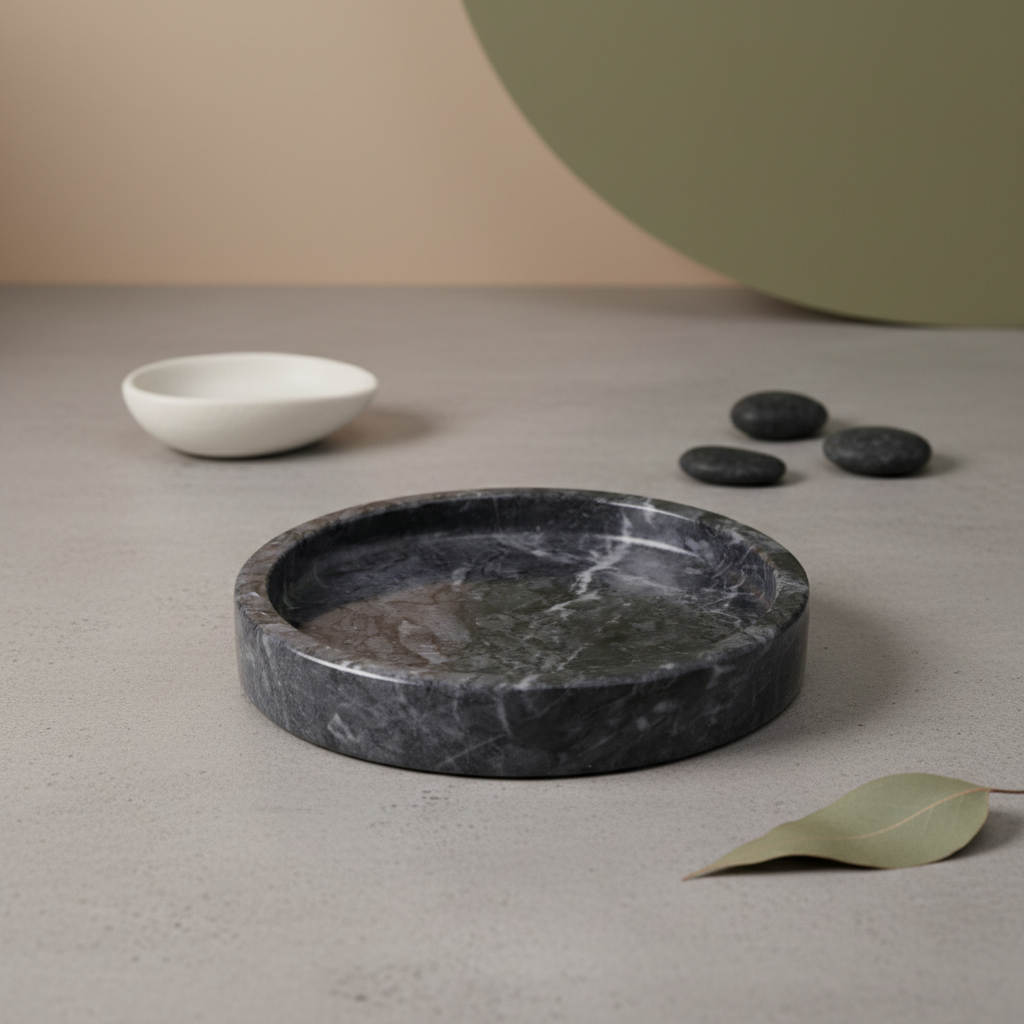 Astra Round Marble Tray - Hand-Carved Solid Stone Catchall