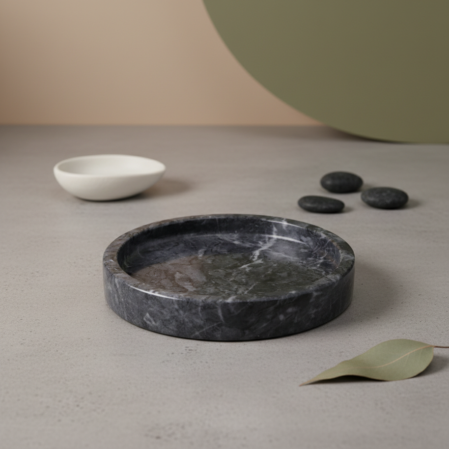 Astra Round Marble Tray - Hand-Carved Solid Stone Catchall