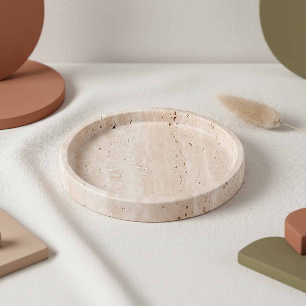 Astra Round Marble Tray - Hand-Carved Solid Stone Catchall