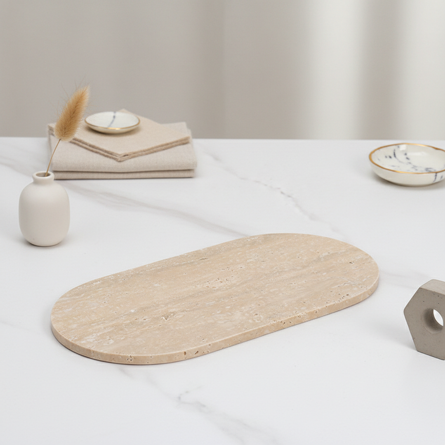 Dune Oval Marble Tray – Solid Stone Vanity Platter