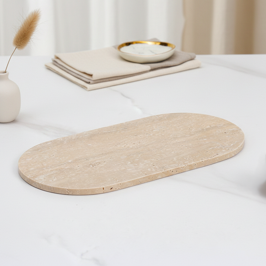 Dune Oval Marble Tray – Solid Stone Vanity Platter