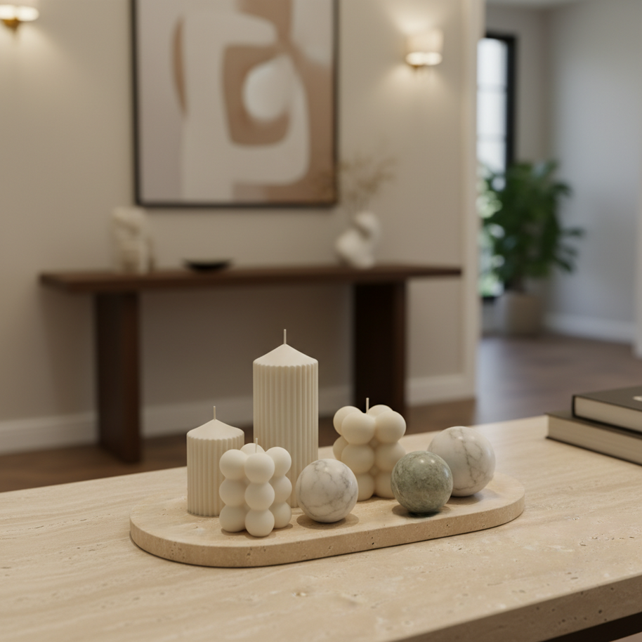 Dune Oval Marble Tray – Solid Stone Vanity Platter