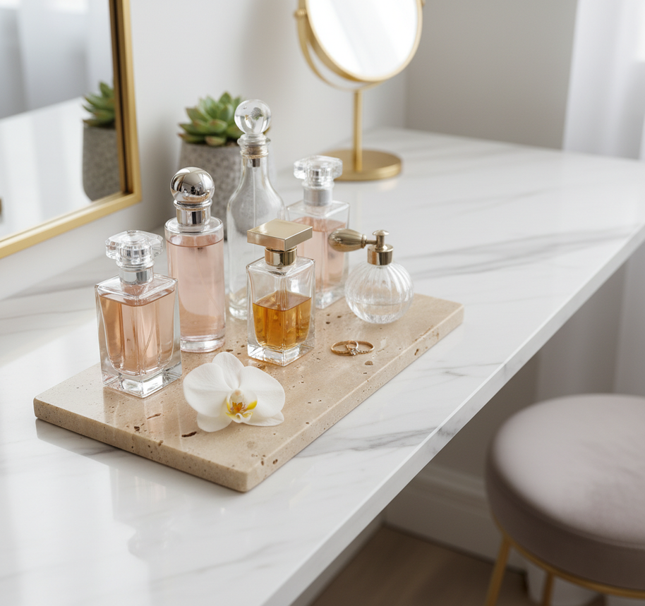 Atlas Marble Utility Tray - Slim Rectangle Organizer