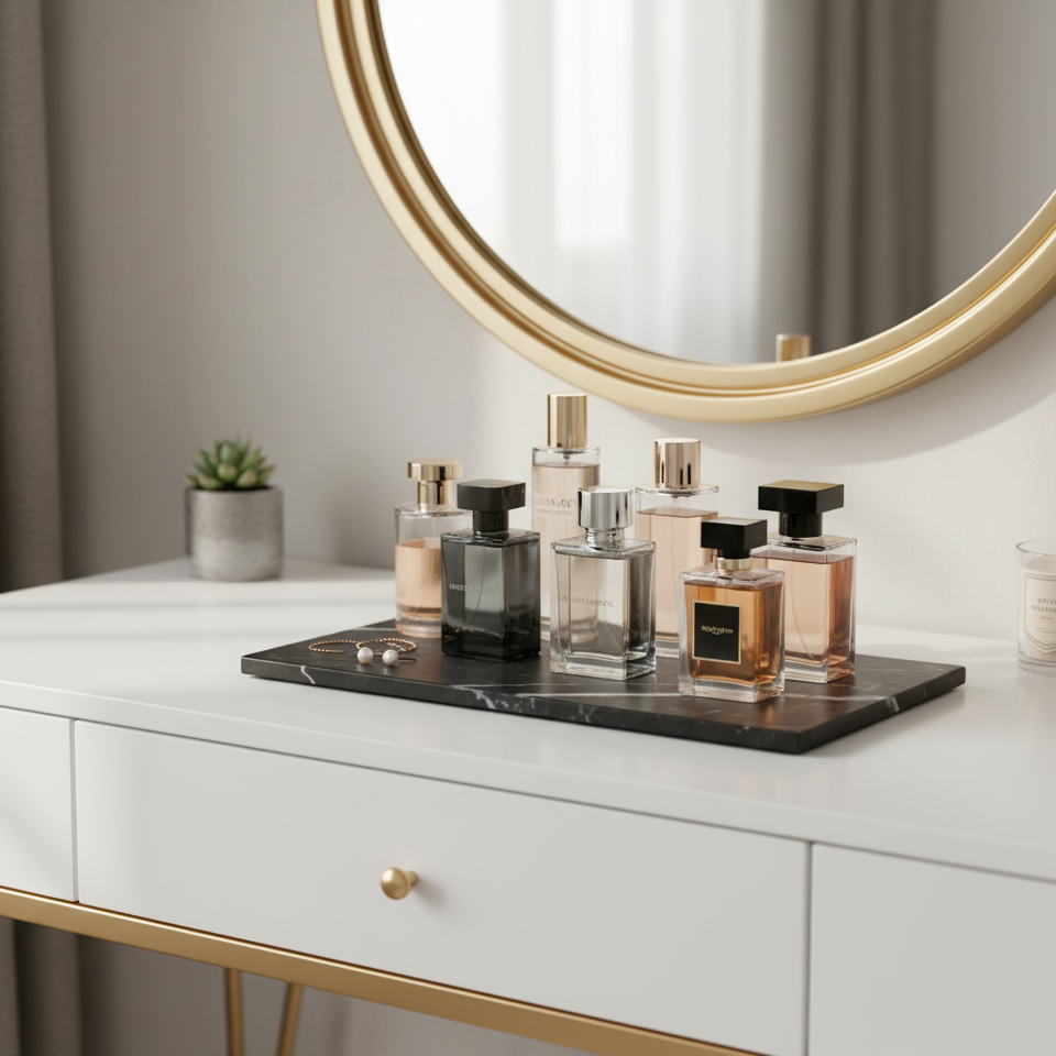 Atlas Marble Utility Tray - Slim Rectangle Organizer