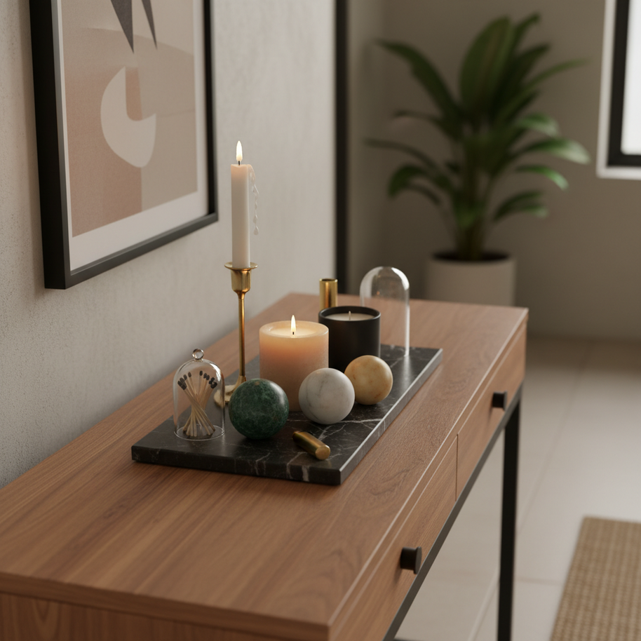 Atlas Marble Utility Tray - Slim Rectangle Organizer