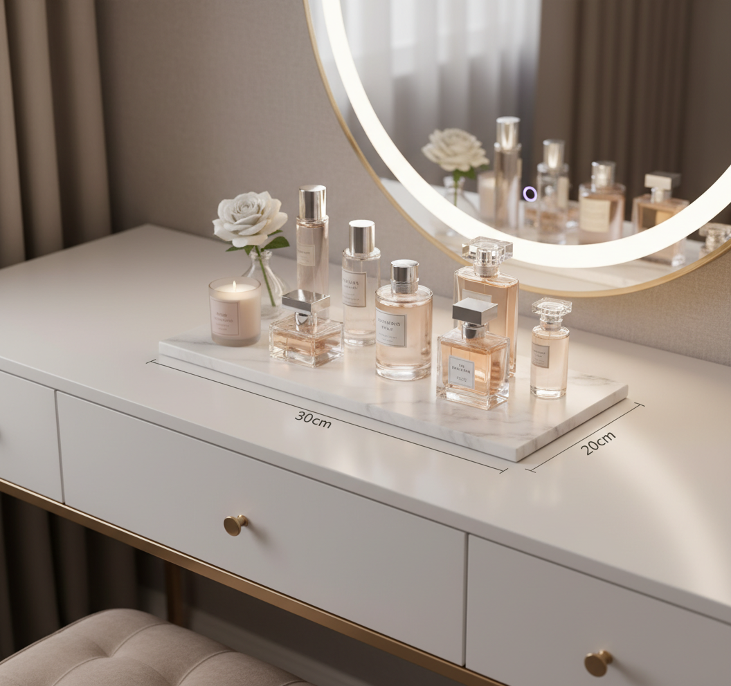 Atlas Marble Utility Tray - Slim Rectangle Organizer