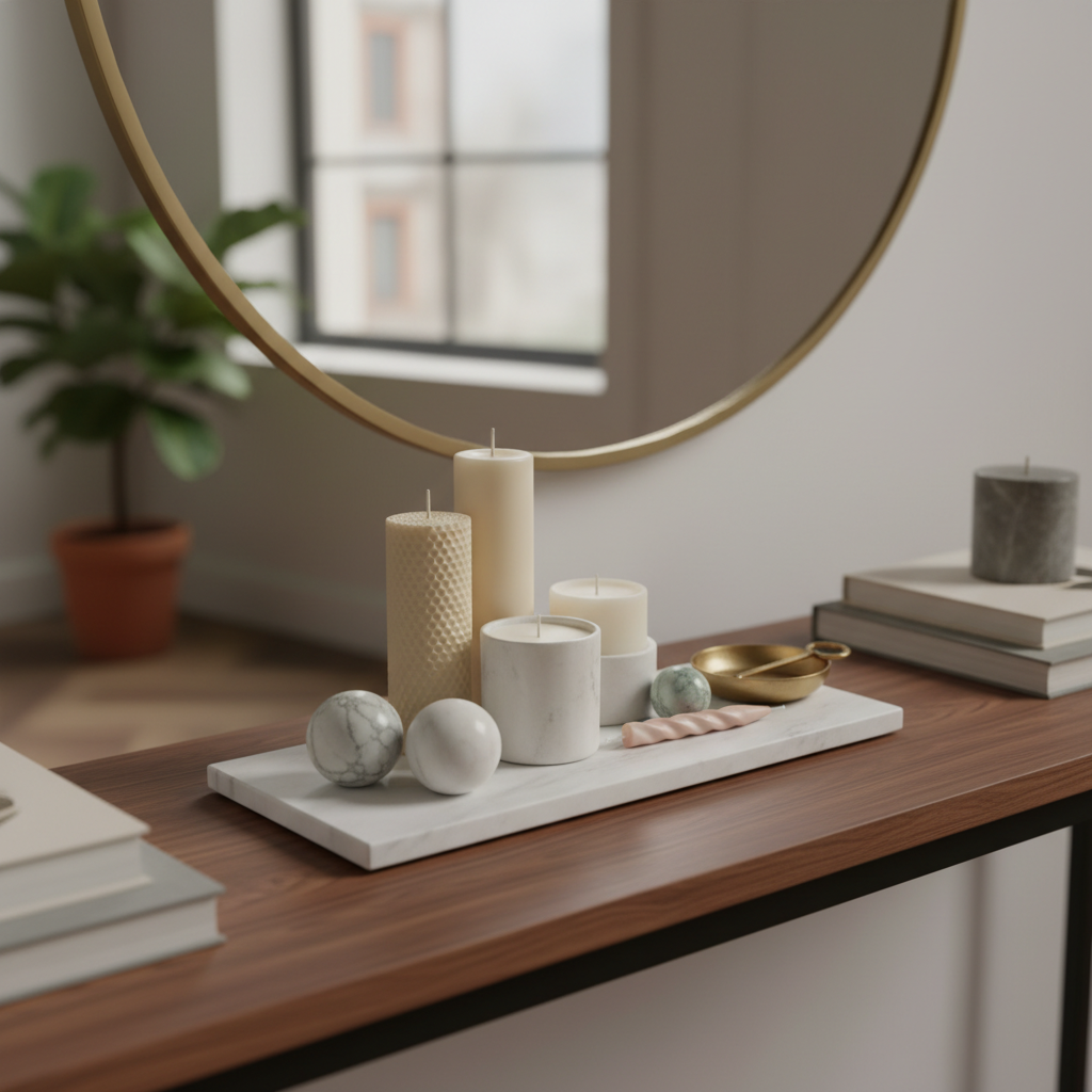 Atlas Marble Utility Tray - Slim Rectangle Organizer