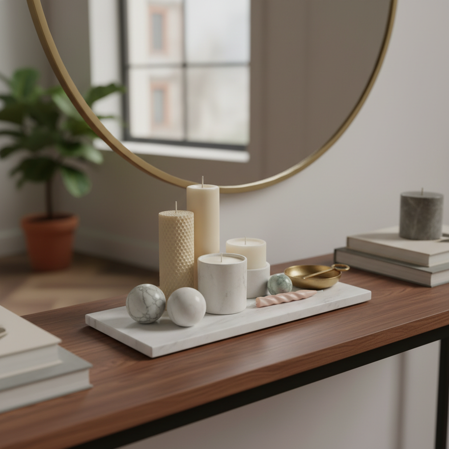 Atlas Marble Utility Tray - Slim Rectangle Organizer