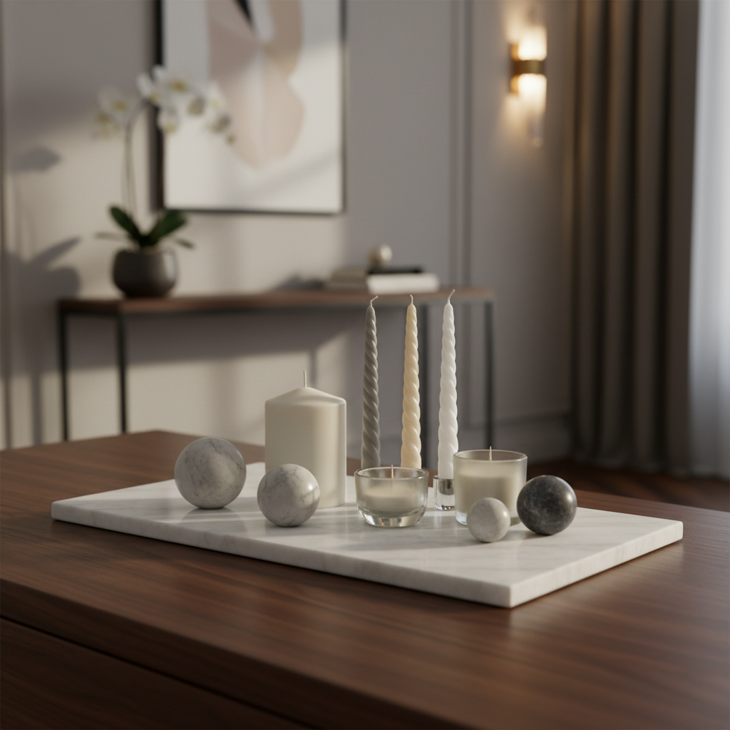 Atlas Marble Utility Tray - Slim Rectangle Organizer