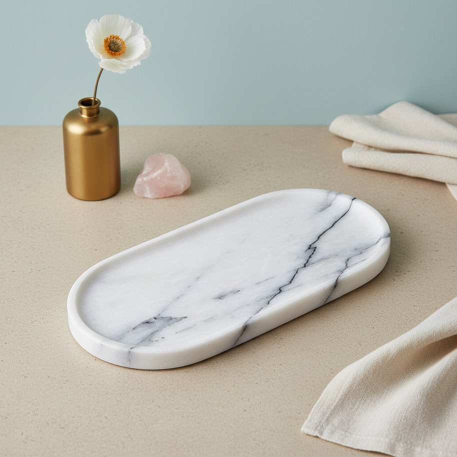 Luma Oval Marble Tray – Hand-Carved Stone Catchall