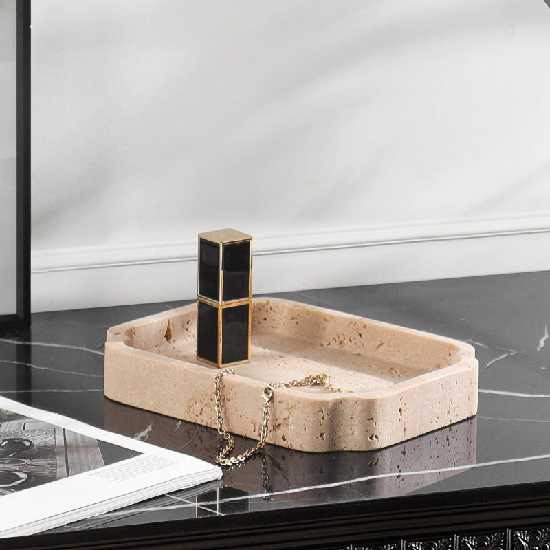 Natural Travertine Catchall Tray – Minimalist Vanity Organizer