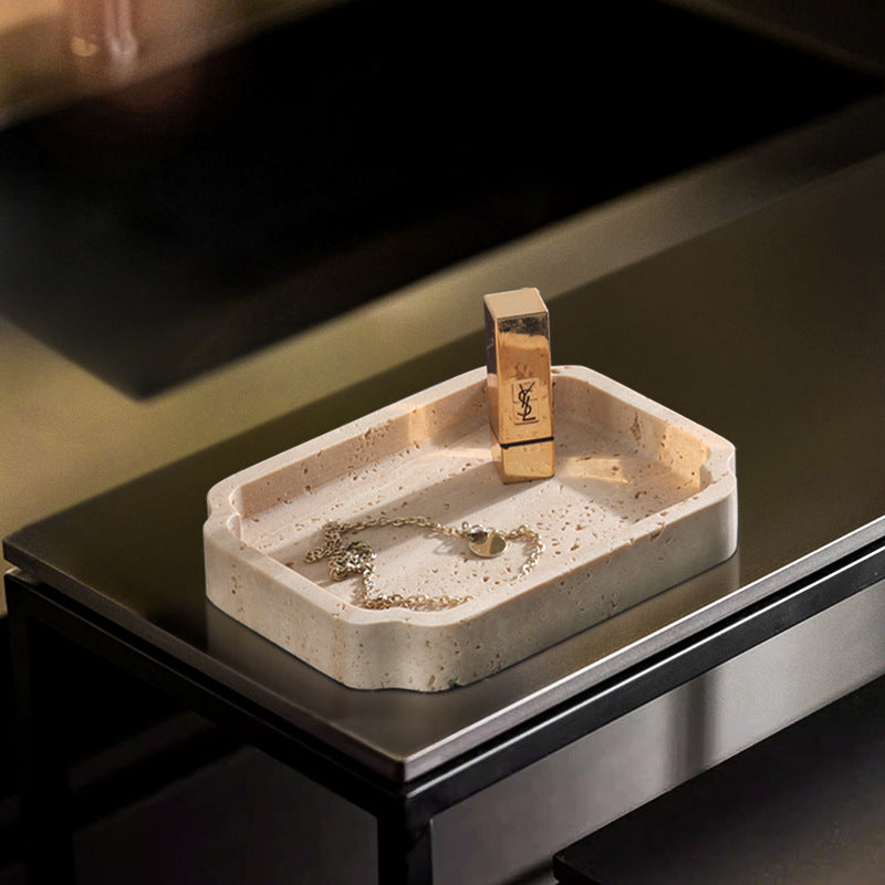 Natural Travertine Catchall Tray – Minimalist Vanity Organizer