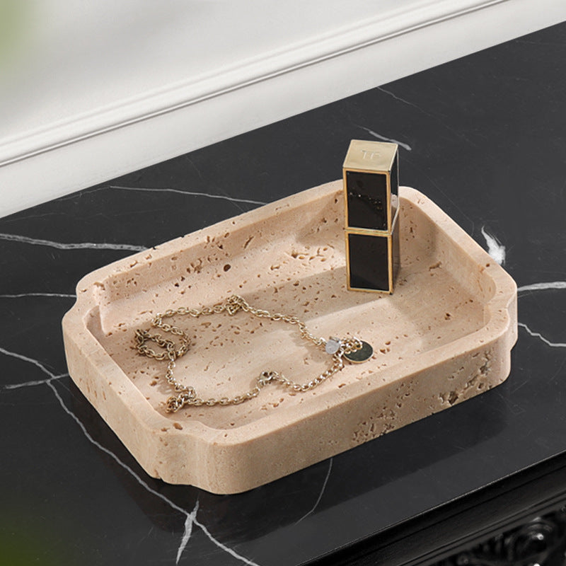 Natural Travertine Catchall Tray – Minimalist Vanity Organizer