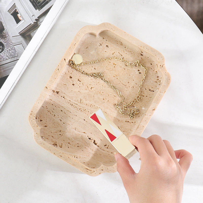 Natural Travertine Catchall Tray – Minimalist Vanity Organizer