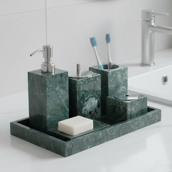 Marble Bathroom Set 6-Piece | Luxury Solid Stone