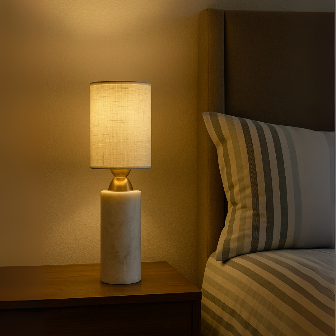 Celestia Marble Table Lamp – Solid Stone with Linen Shade