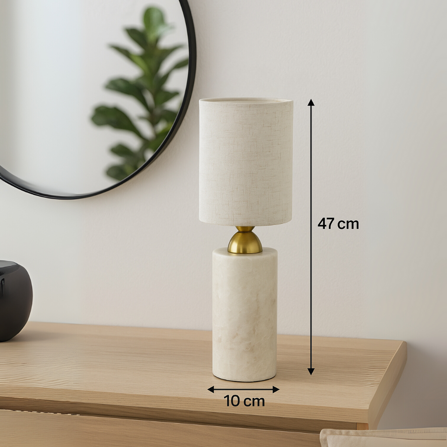 Celestia Marble Table Lamp – Solid Stone with Linen Shade
