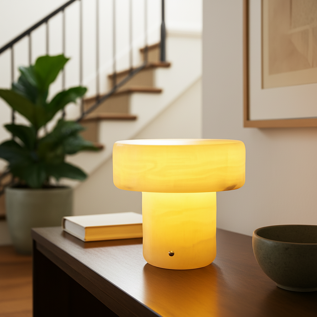 Solenne marmeren kolomlamp – draadloos massief stenen ontwerp licht