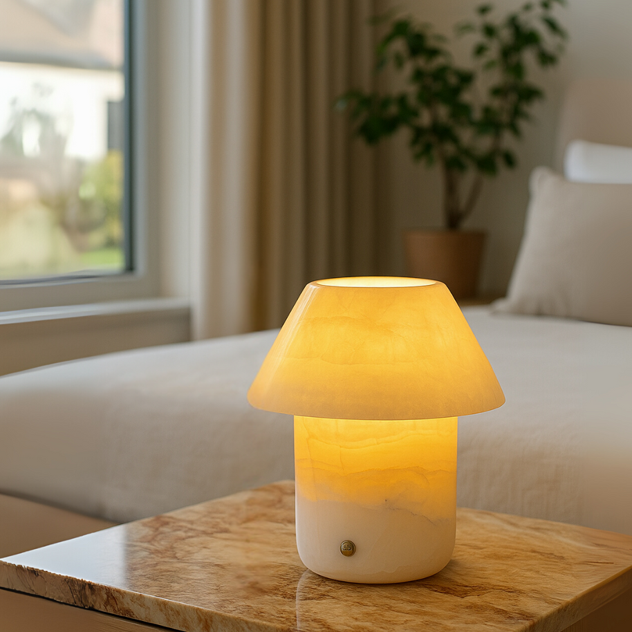 Lumora Marble Shade Lamp – Wireless Solid Stone Design Light