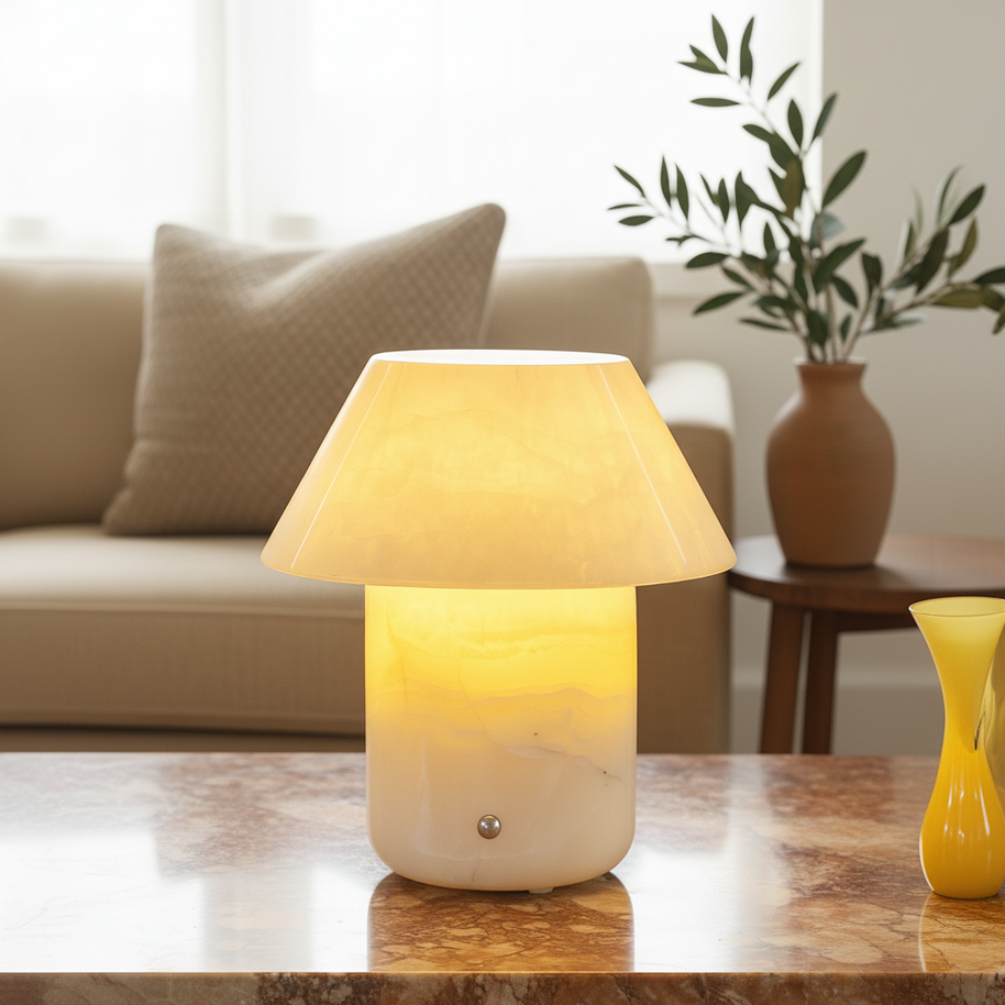 Lumora Marble Shade Lamp – Wireless Solid Stone Design Light