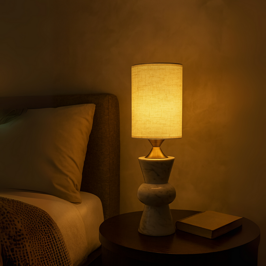 Elysian Marble Table Lamp – Solid Stone with Linen Shade