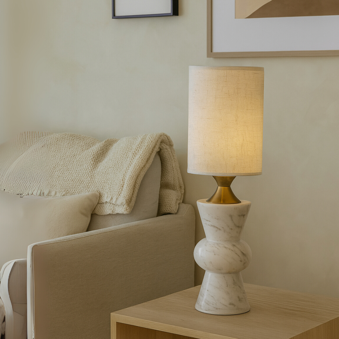 Elysian Marble Table Lamp – Solid Stone with Linen Shade