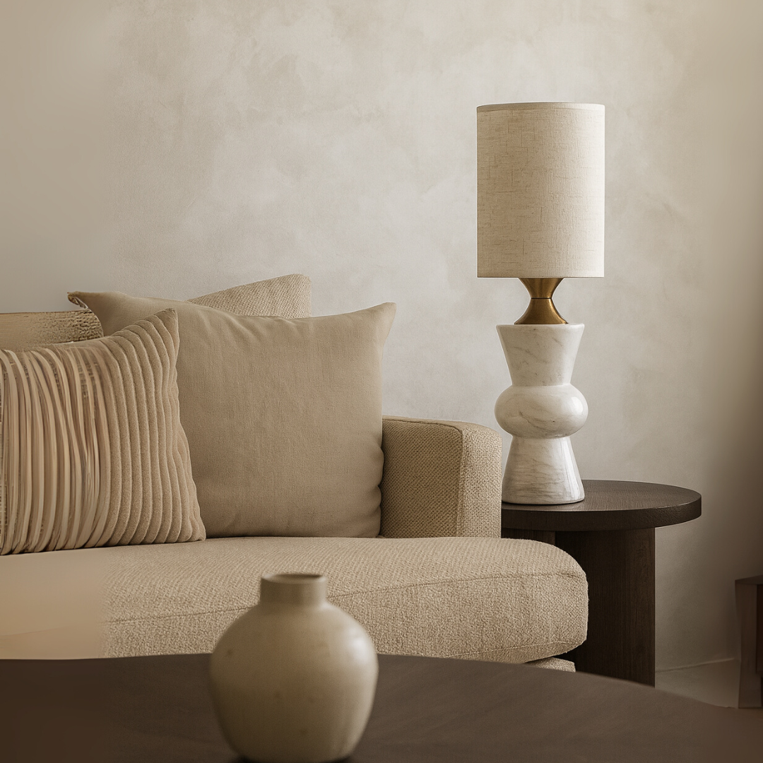Elysian Marble Table Lamp – Solid Stone with Linen Shade