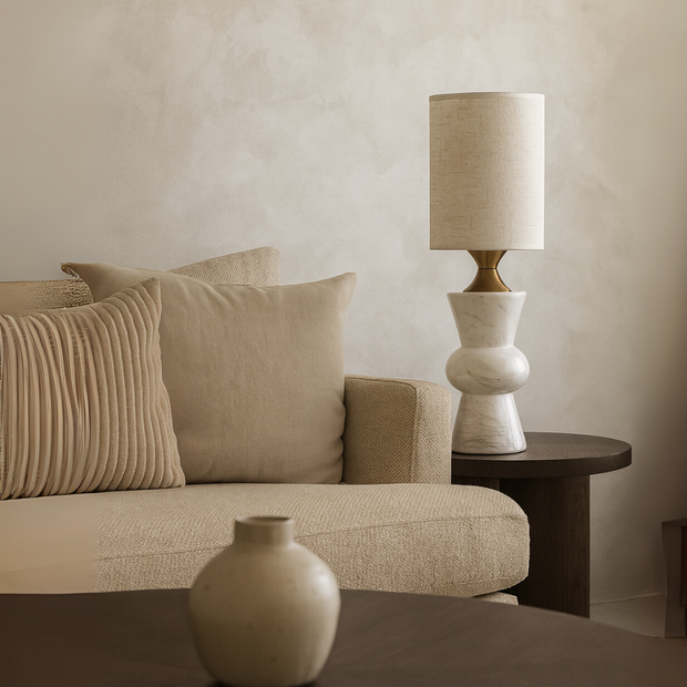 Elysian Marble Table Lamp – Solid Stone with Linen Shade