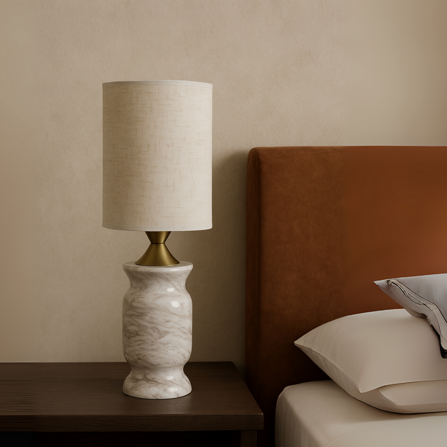 Serena Marble Table Lamp – Solid Stone Base with Linen Shade