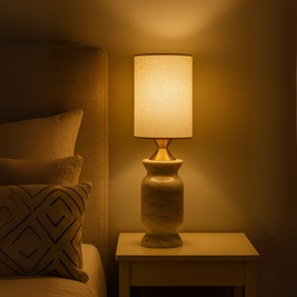 Serena Marble Table Lamp – Solid Stone Base with Linen Shade