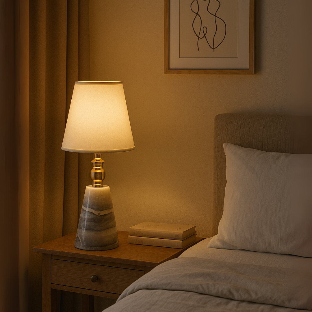 Celeste Marble Table Lamp – Solid Stone with Fabric Shade