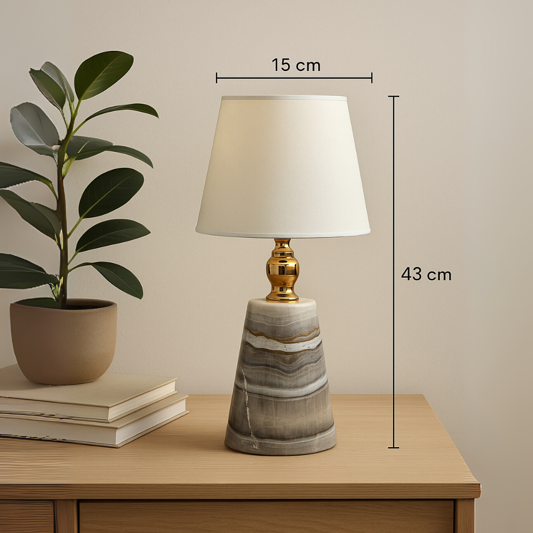 Celeste Marble Table Lamp – Solid Stone with Fabric Shade