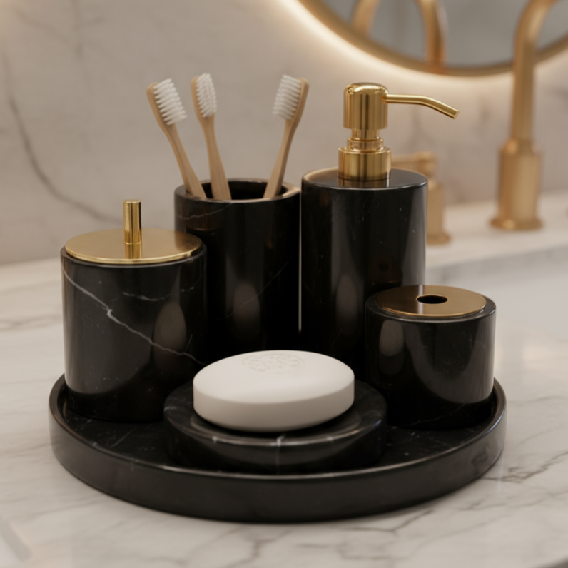 Marble Bathroom Set 6-Piece | Luxury Solid Stone