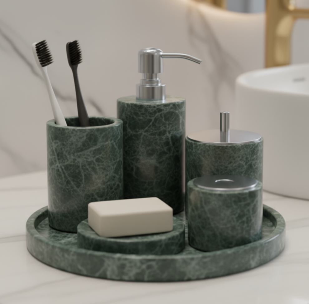 Marble Bathroom Set 6-Piece | Luxury Solid Stone