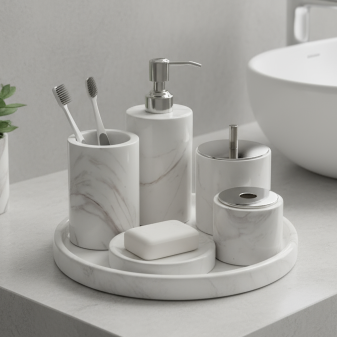 Marble Bathroom Set 6-Piece | Luxury Solid Stone