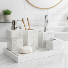 Marble Bathroom Set 6-Piece | Luxury Solid Stone