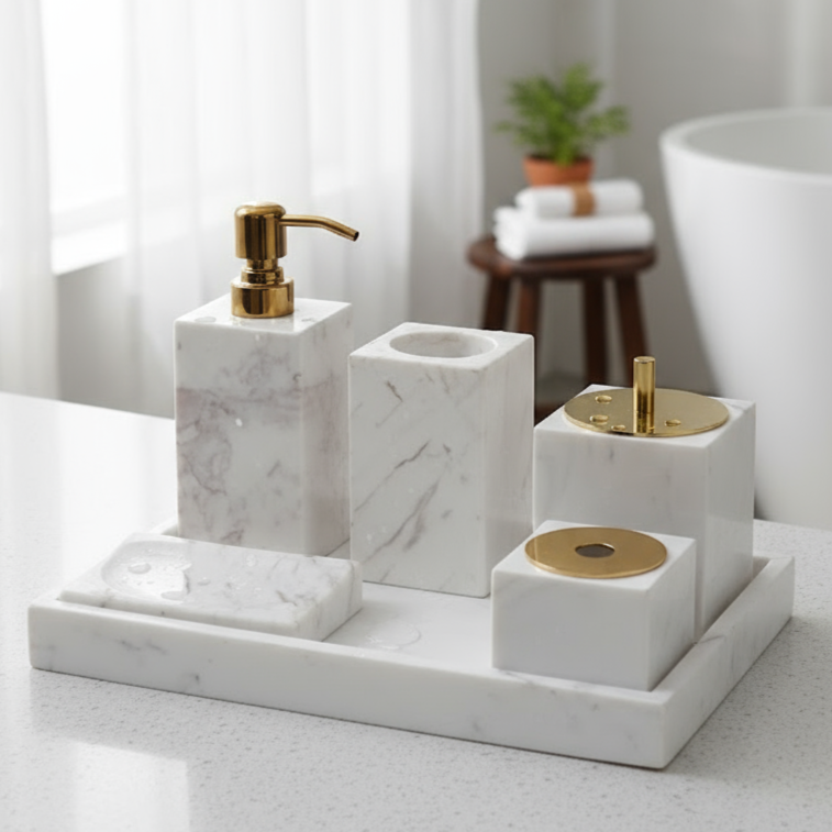 Marble Bathroom Set 6-Piece | Luxury Solid Stone